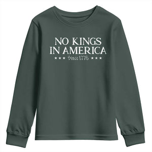 No Kings In America Since 1776 Youth Sweatshirt Vintage Star TS11 Dark Forest Green Print Your Wear