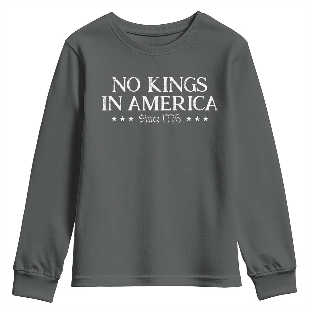 No Kings In America Since 1776 Youth Sweatshirt Vintage Star TS11 Dark Heather Print Your Wear