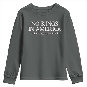 No Kings In America Since 1776 Youth Sweatshirt Vintage Star TS11 Dark Heather Print Your Wear