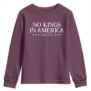 No Kings In America Since 1776 Youth Sweatshirt Vintage Star TS11 Maroon Print Your Wear