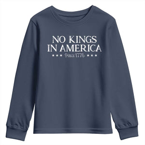 No Kings In America Since 1776 Youth Sweatshirt Vintage Star TS11 Navy Print Your Wear