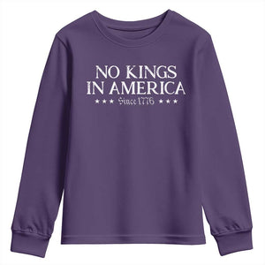 No Kings In America Since 1776 Youth Sweatshirt Vintage Star TS11 Purple Print Your Wear