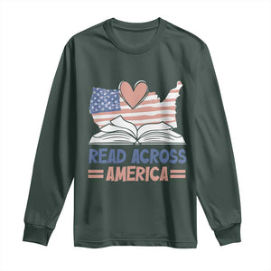 Funny National Reading Month Books Readers Long Sleeve Shirt Reading Across America Teacher American Flag TS11 Dark Forest Green Print Your Wear