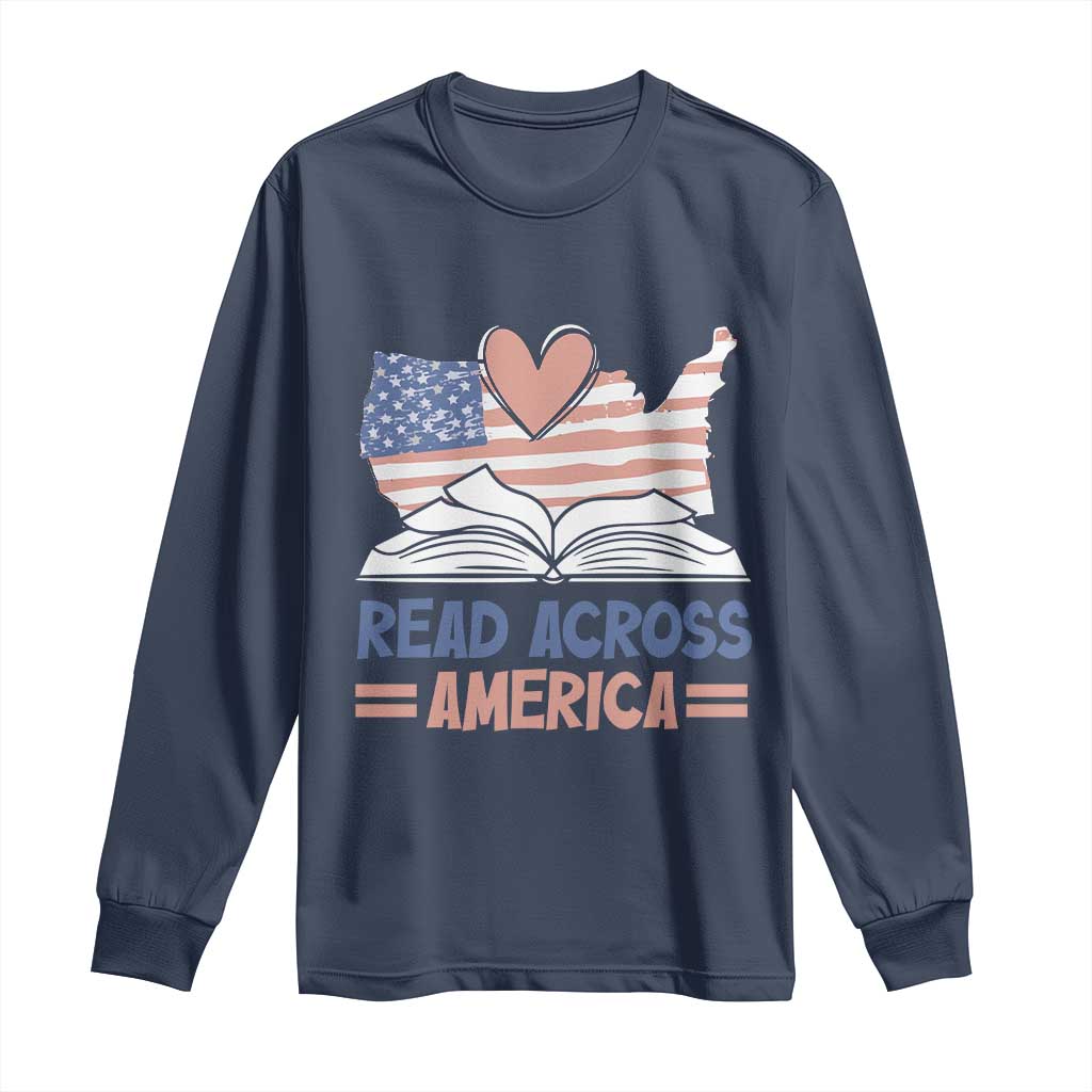 Funny National Reading Month Books Readers Long Sleeve Shirt Reading Across America Teacher American Flag TS11 Navy Print Your Wear