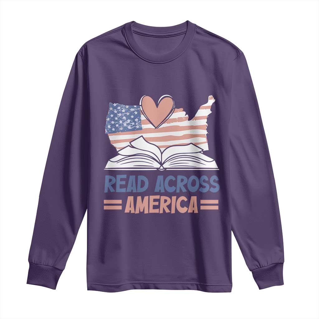 Funny National Reading Month Books Readers Long Sleeve Shirt Reading Across America Teacher American Flag TS11 Purple Print Your Wear