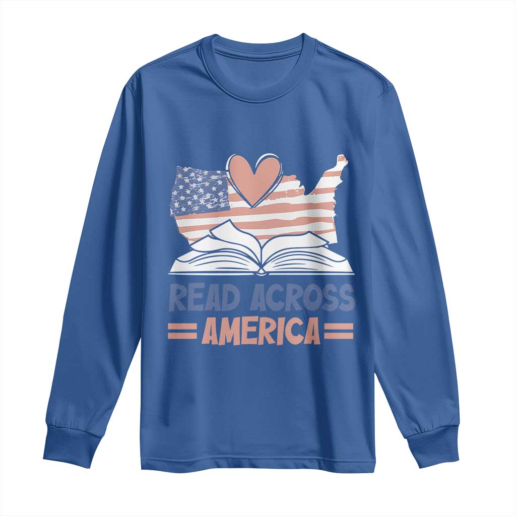 Funny National Reading Month Books Readers Long Sleeve Shirt Reading Across America Teacher American Flag TS11 Royal Blue Print Your Wear