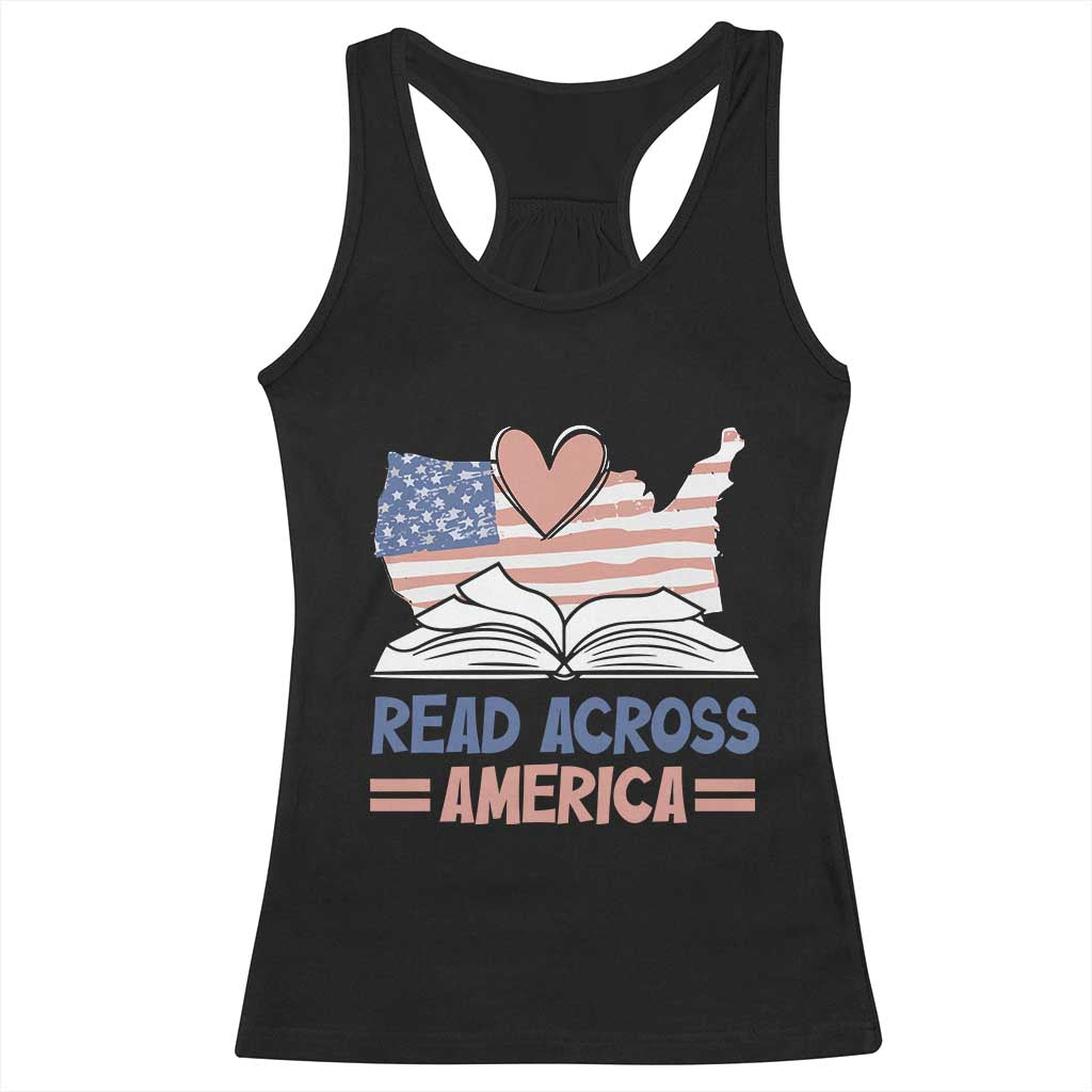 Funny National Reading Month Books Readers Racerback Tank Top Reading Across America Teacher American Flag TS11 Black Print Your Wear