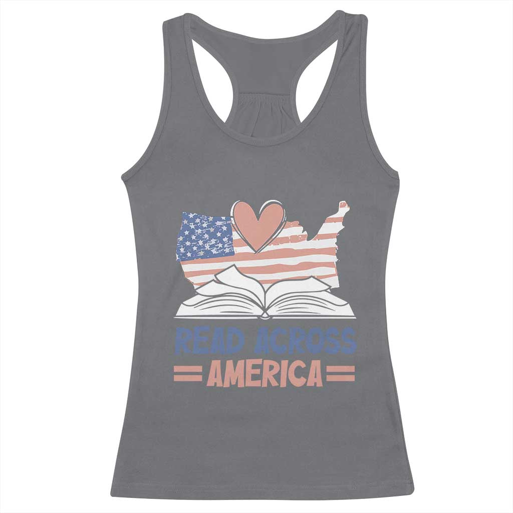 Funny National Reading Month Books Readers Racerback Tank Top Reading Across America Teacher American Flag TS11 Charcoal Print Your Wear