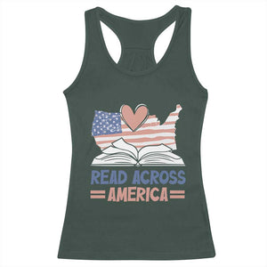 Funny National Reading Month Books Readers Racerback Tank Top Reading Across America Teacher American Flag TS11 Dark Forest Green Print Your Wear