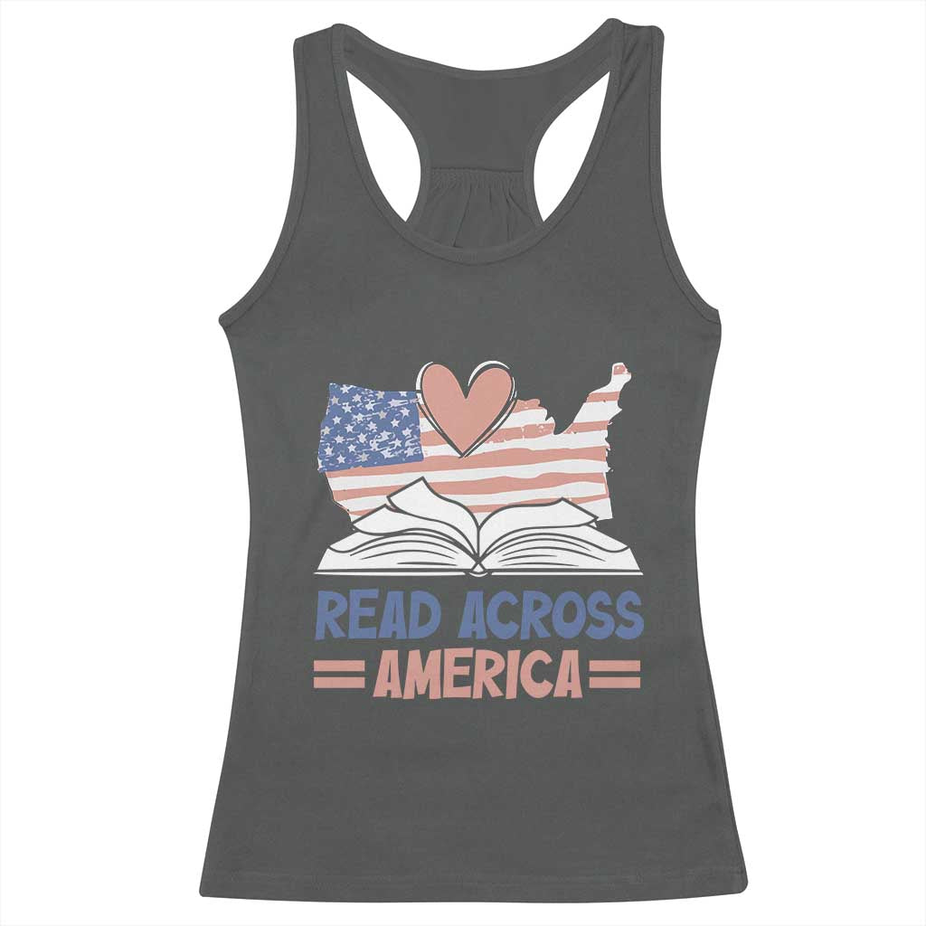 Funny National Reading Month Books Readers Racerback Tank Top Reading Across America Teacher American Flag TS11 Dark Heather Print Your Wear
