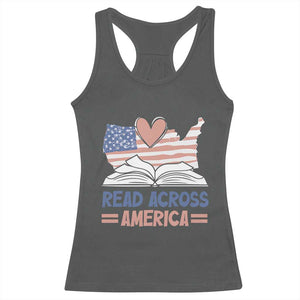 Funny National Reading Month Books Readers Racerback Tank Top Reading Across America Teacher American Flag TS11 Dark Heather Print Your Wear