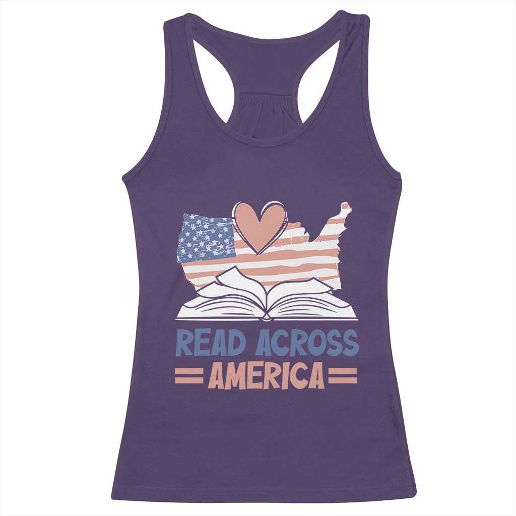 Funny National Reading Month Books Readers Racerback Tank Top Reading Across America Teacher American Flag TS11 Purple Print Your Wear