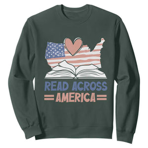 Funny National Reading Month Books Readers Sweatshirt Reading Across America Teacher American Flag TS11 Dark Forest Green Print Your Wear
