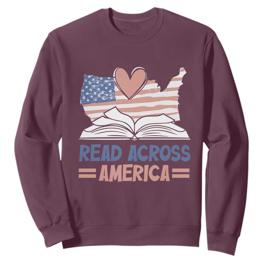 Funny National Reading Month Books Readers Sweatshirt Reading Across America Teacher American Flag TS11 Maroon Print Your Wear