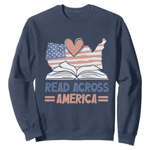 Funny National Reading Month Books Readers Sweatshirt Reading Across America Teacher American Flag TS11 Navy Print Your Wear