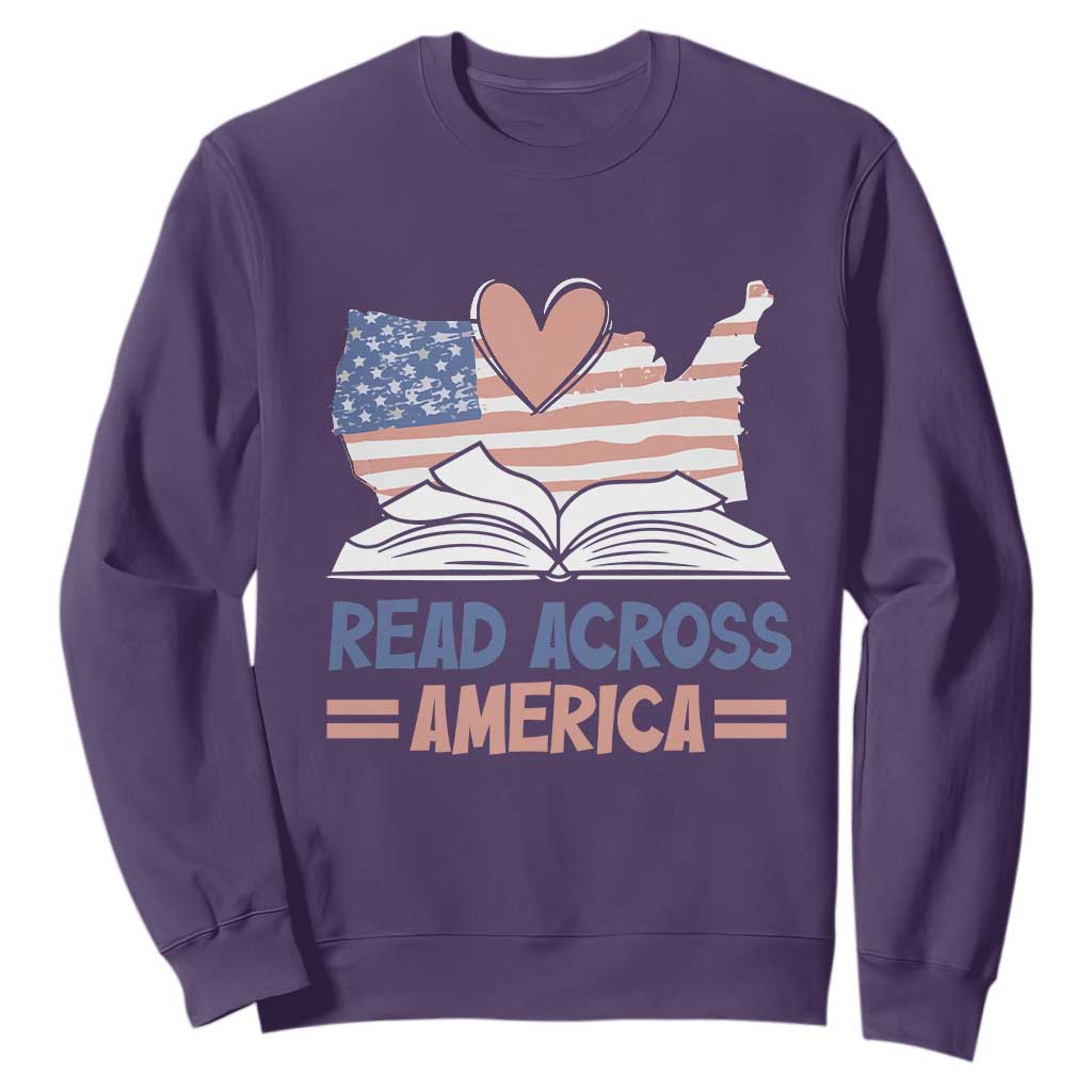 Funny National Reading Month Books Readers Sweatshirt Reading Across America Teacher American Flag TS11 Purple Print Your Wear