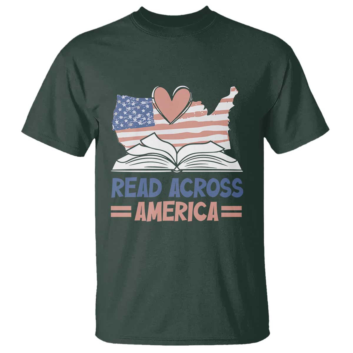 Funny National Reading Month Books Readers T Shirt Reading Across America Teacher American Flag TS11 Dark Forest Green Print Your Wear