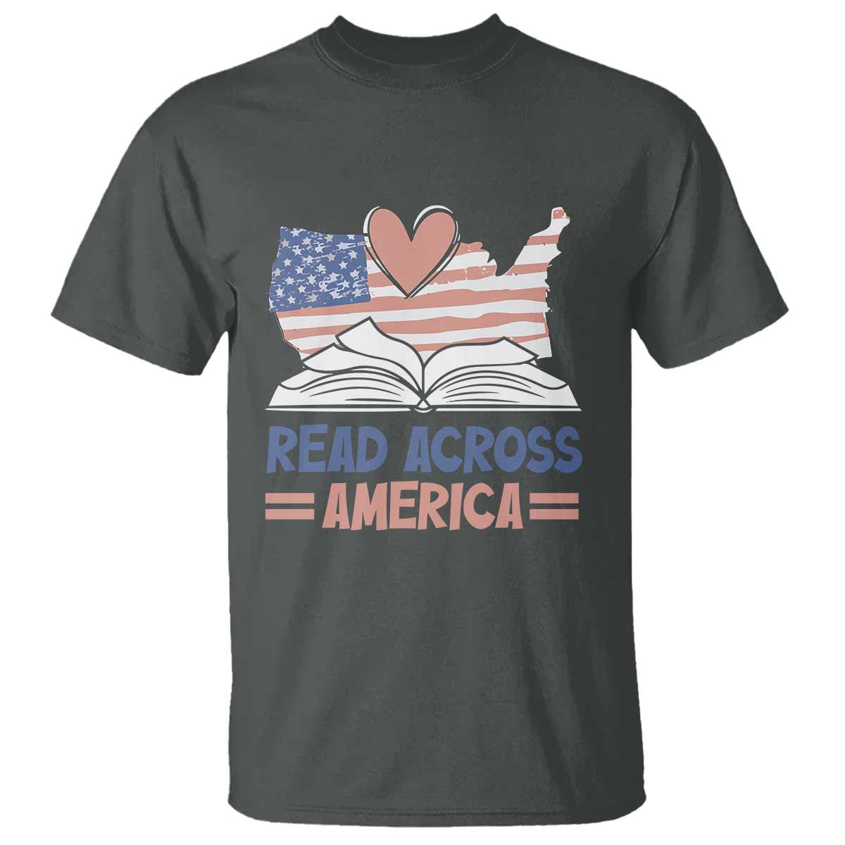 Funny National Reading Month Books Readers T Shirt Reading Across America Teacher American Flag TS11 Dark Heather Print Your Wear
