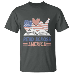 Funny National Reading Month Books Readers T Shirt Reading Across America Teacher American Flag TS11 Dark Heather Print Your Wear