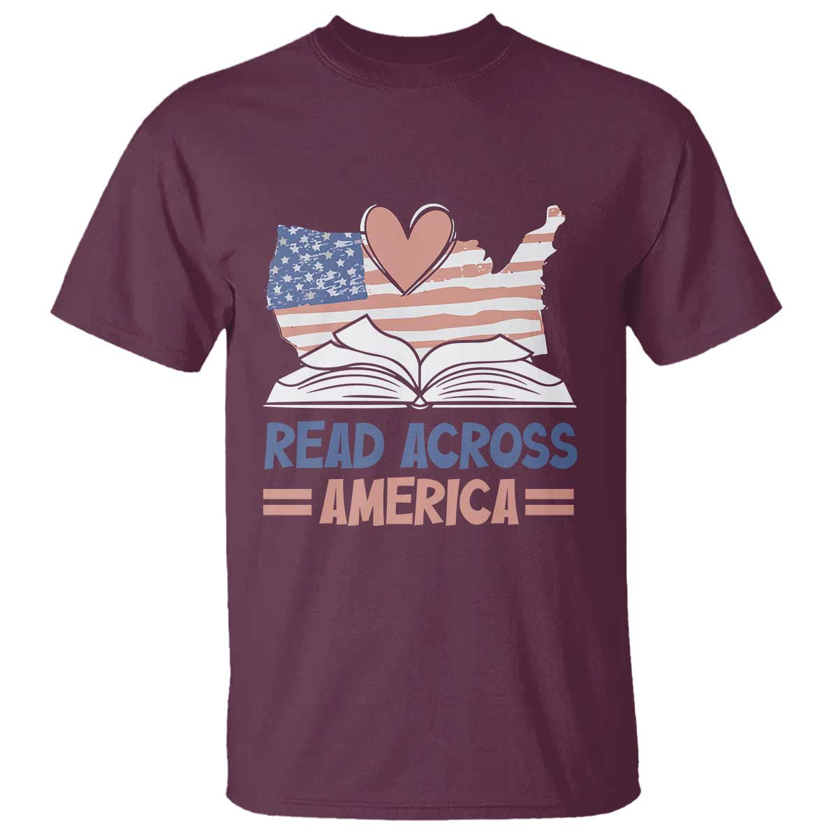 Funny National Reading Month Books Readers T Shirt Reading Across America Teacher American Flag TS11 Maroon Print Your Wear