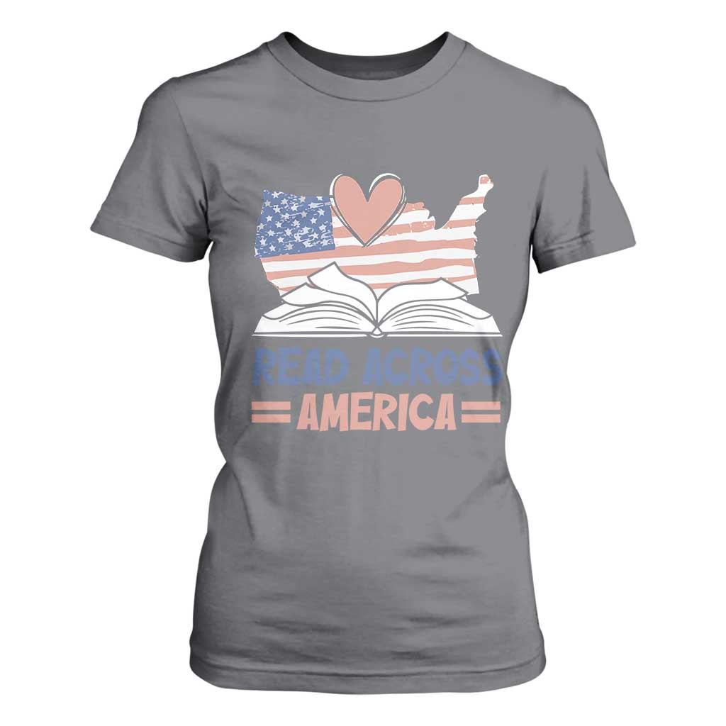 Funny National Reading Month Books Readers T Shirt For Women Reading Across America Teacher American Flag TS11 Charcoal Print Your Wear