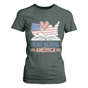 Funny National Reading Month Books Readers T Shirt For Women Reading Across America Teacher American Flag TS11 Dark Forest Green Print Your Wear