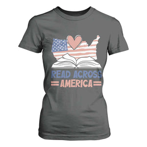 Funny National Reading Month Books Readers T Shirt For Women Reading Across America Teacher American Flag TS11 Dark Heather Print Your Wear