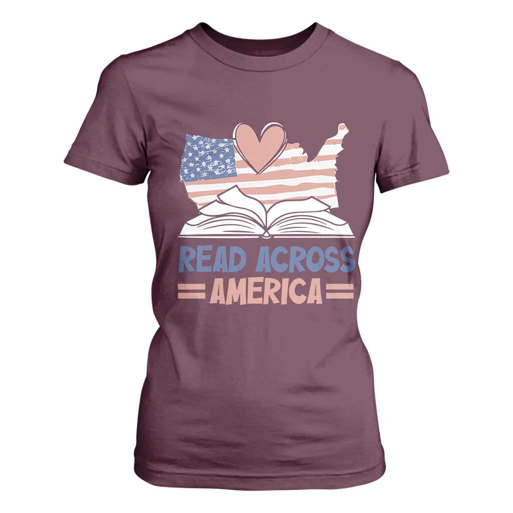 Funny National Reading Month Books Readers T Shirt For Women Reading Across America Teacher American Flag TS11 Maroon Print Your Wear