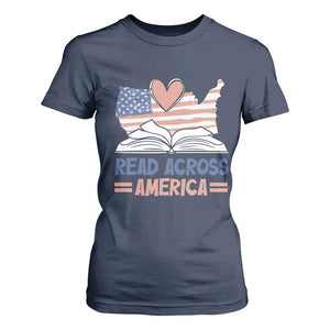 Funny National Reading Month Books Readers T Shirt For Women Reading Across America Teacher American Flag TS11 Navy Print Your Wear