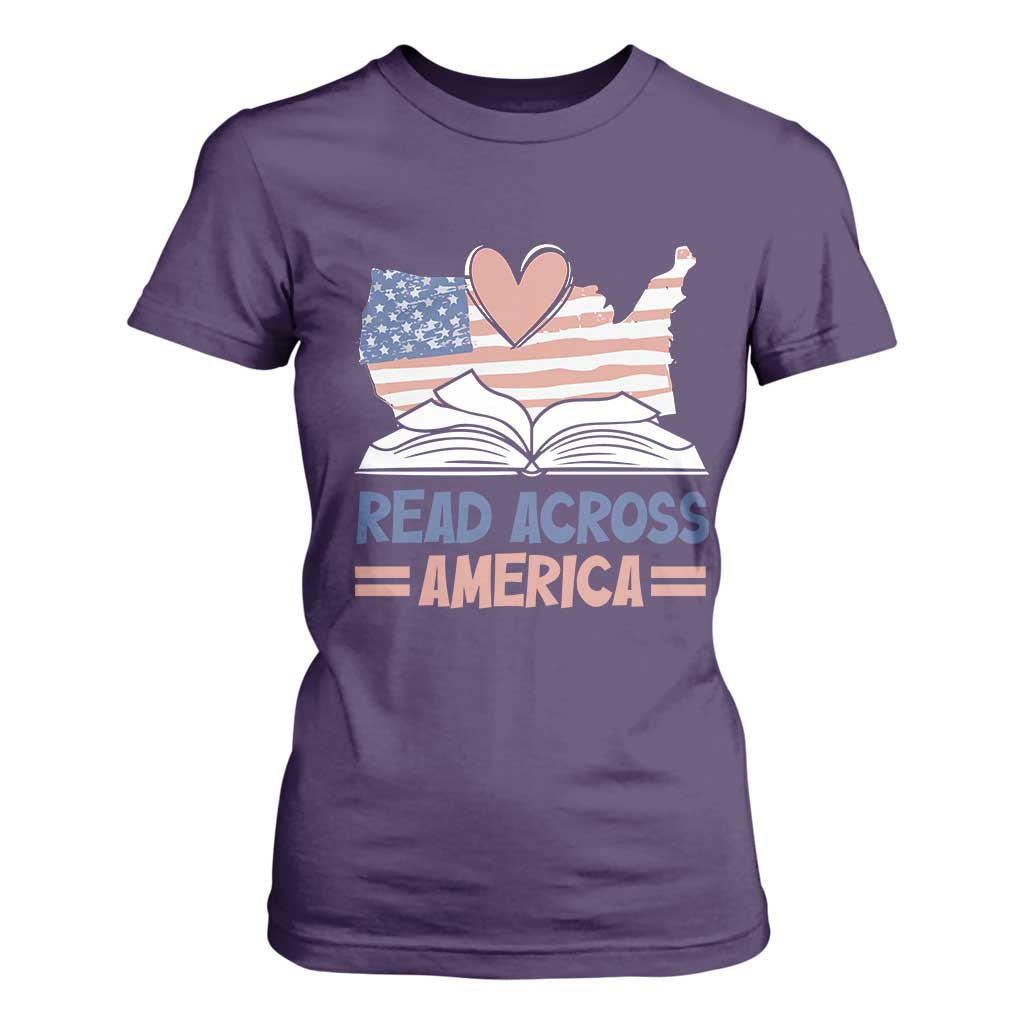 Funny National Reading Month Books Readers T Shirt For Women Reading Across America Teacher American Flag TS11 Purple Print Your Wear