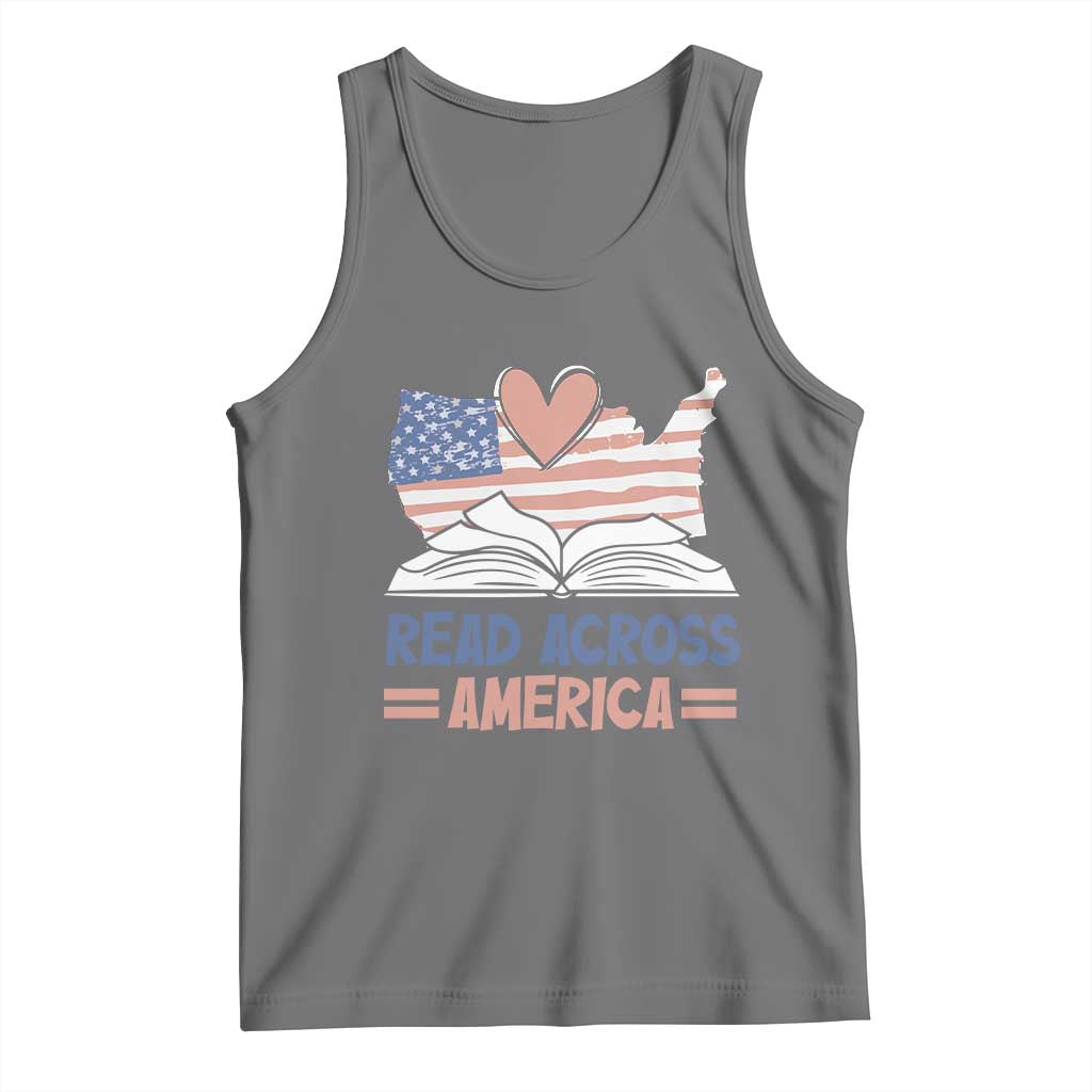 Funny National Reading Month Books Readers Tank Top Reading Across America Teacher American Flag TS11 Black Heather Print Your Wear