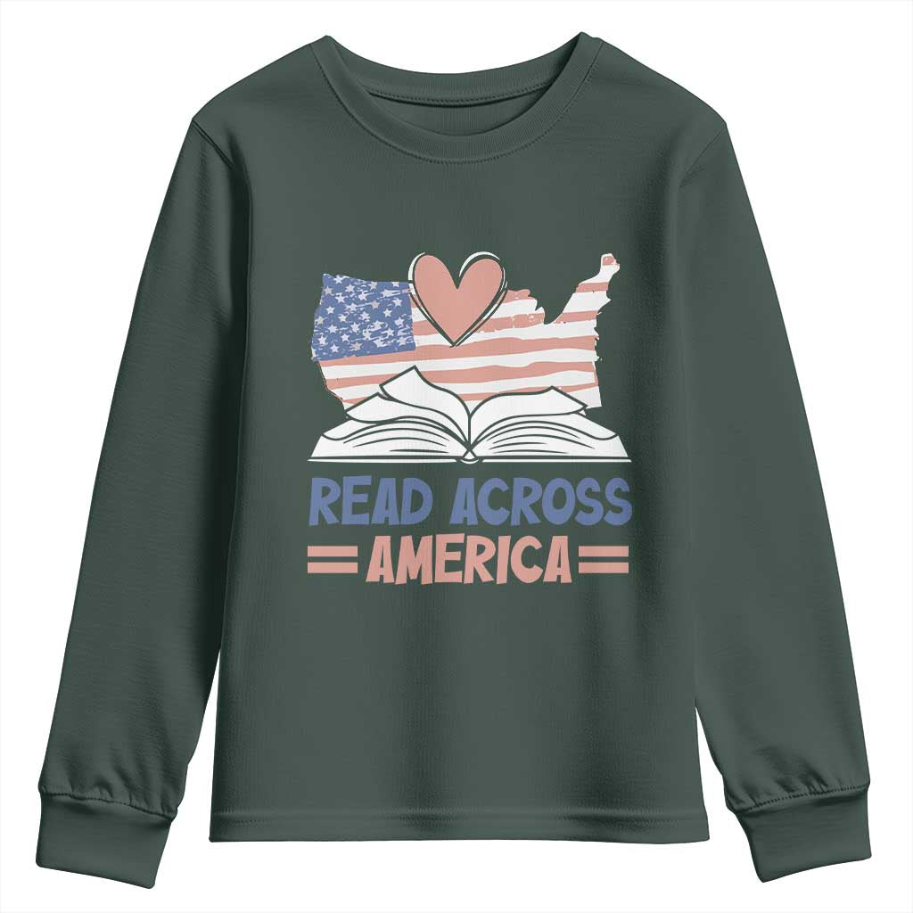 Funny National Reading Month Books Readers Youth Sweatshirt Reading Across America Teacher American Flag TS11 Dark Forest Green Print Your Wear