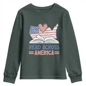 Funny National Reading Month Books Readers Youth Sweatshirt Reading Across America Teacher American Flag TS11 Dark Forest Green Print Your Wear