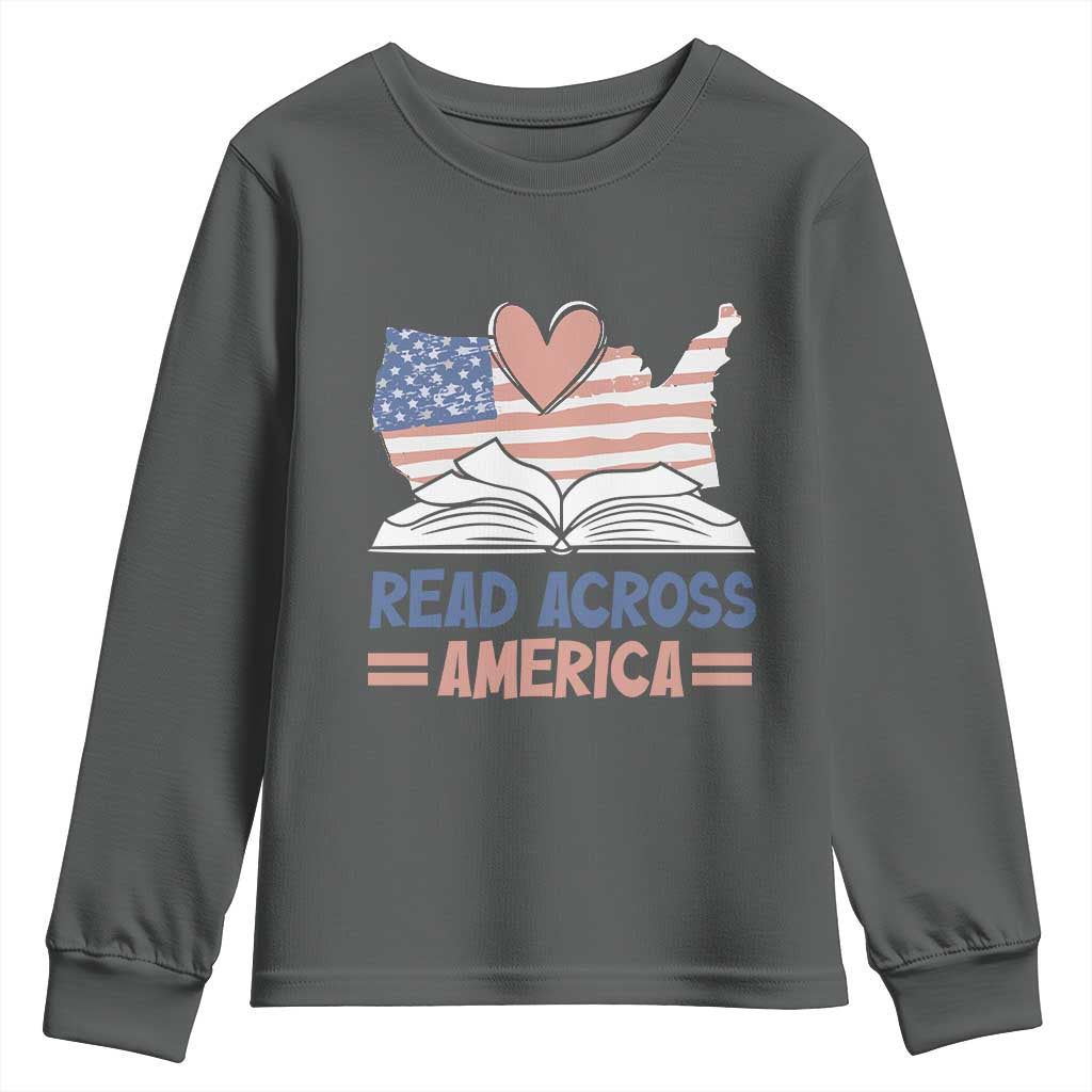 Funny National Reading Month Books Readers Youth Sweatshirt Reading Across America Teacher American Flag TS11 Dark Heather Print Your Wear