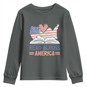 Funny National Reading Month Books Readers Youth Sweatshirt Reading Across America Teacher American Flag TS11 Dark Heather Print Your Wear
