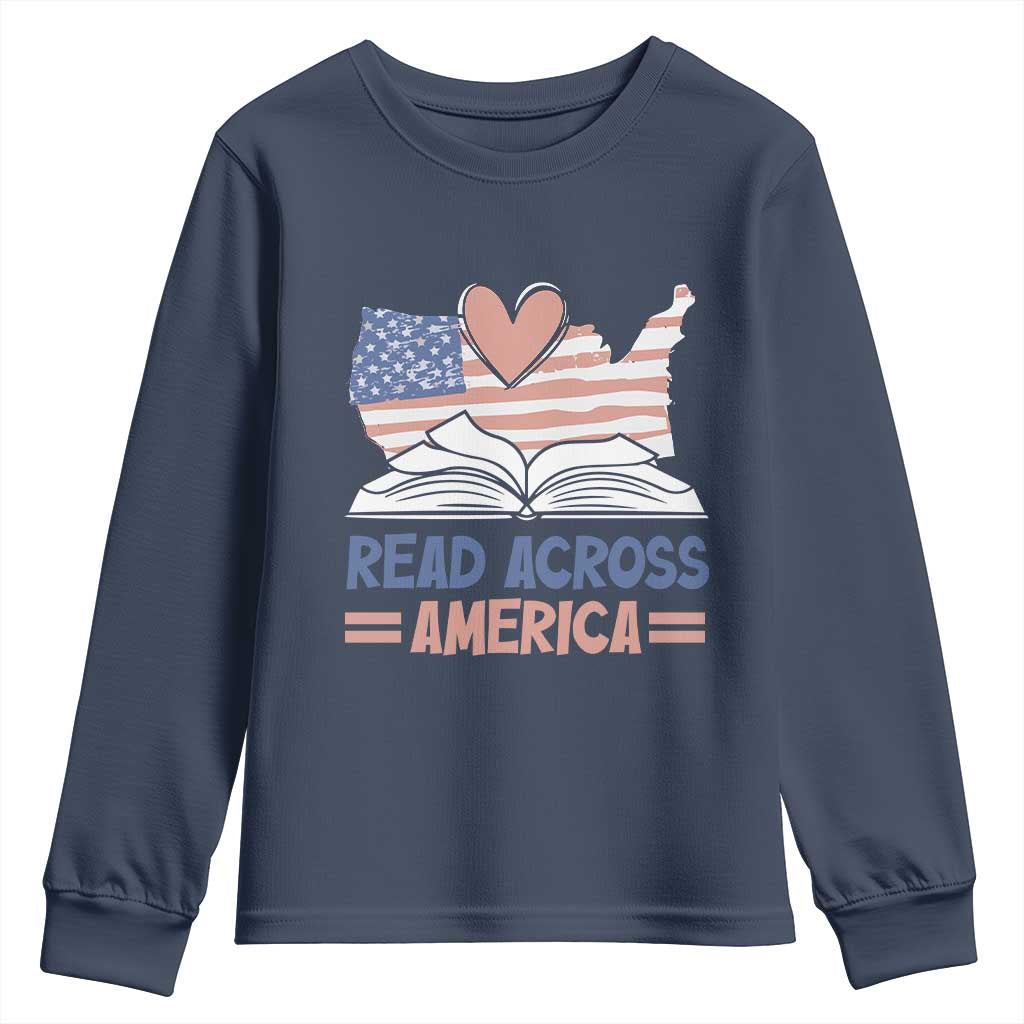 Funny National Reading Month Books Readers Youth Sweatshirt Reading Across America Teacher American Flag TS11 Navy Print Your Wear