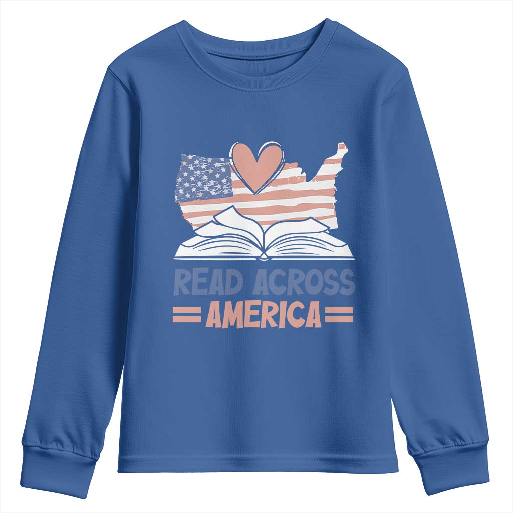Funny National Reading Month Books Readers Youth Sweatshirt Reading Across America Teacher American Flag TS11 Royal Blue Print Your Wear