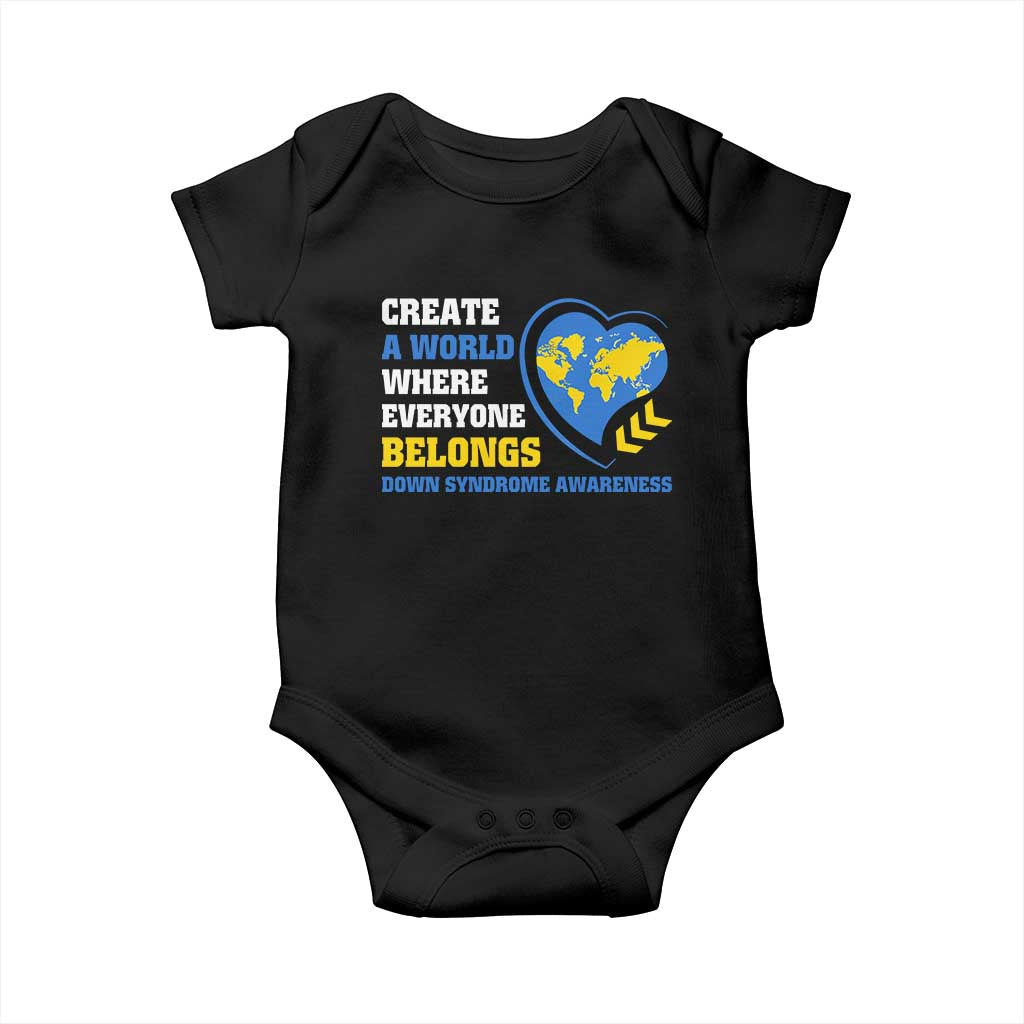 Down Syndrome Awareness Baby Onesie Create A World Where Everyone Belongs Heart TS11 Black Print Your Wear