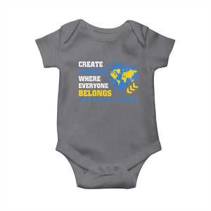 Down Syndrome Awareness Baby Onesie Create A World Where Everyone Belongs Heart TS11 Charcoal Print Your Wear