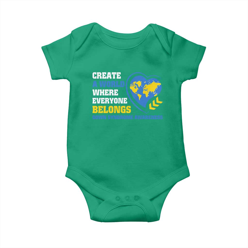 Down Syndrome Awareness Baby Onesie Create A World Where Everyone Belongs Heart TS11 Irish Green Print Your Wear
