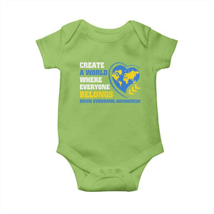 Down Syndrome Awareness Baby Onesie Create A World Where Everyone Belongs Heart TS11 Lime Print Your Wear