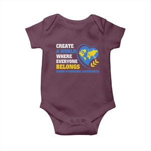 Down Syndrome Awareness Baby Onesie Create A World Where Everyone Belongs Heart TS11 Maroon Print Your Wear