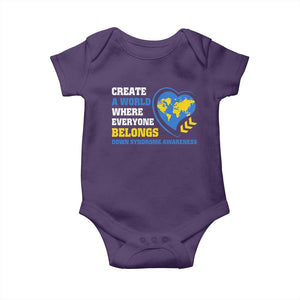 Down Syndrome Awareness Baby Onesie Create A World Where Everyone Belongs Heart TS11 Purple Print Your Wear