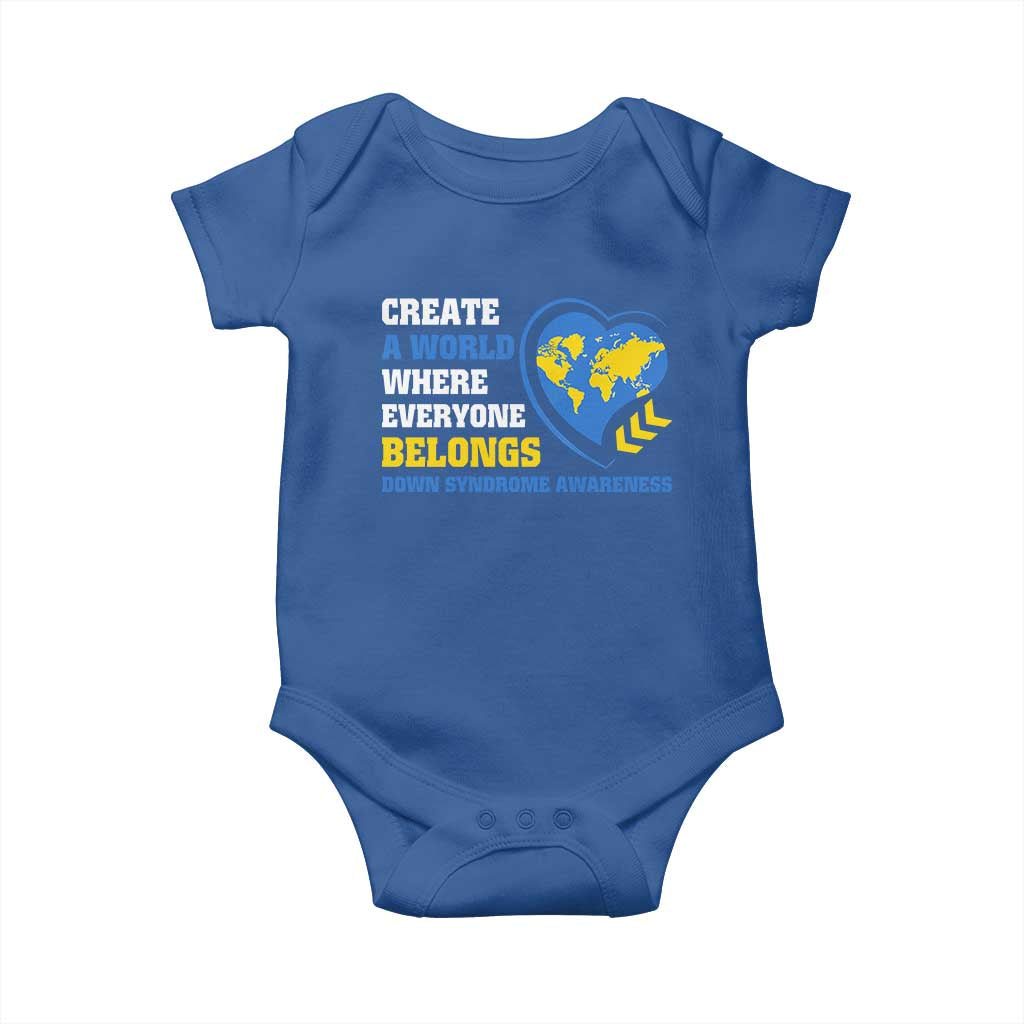 Down Syndrome Awareness Baby Onesie Create A World Where Everyone Belongs Heart TS11 Royal Blue Print Your Wear