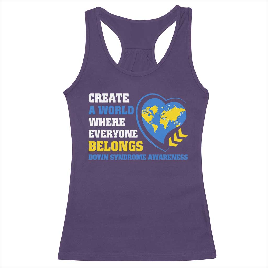 Down Syndrome Awareness Racerback Tank Top Create A World Where Everyone Belongs Heart TS11 Purple Print Your Wear