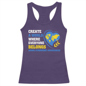 Down Syndrome Awareness Racerback Tank Top Create A World Where Everyone Belongs Heart TS11 Purple Print Your Wear