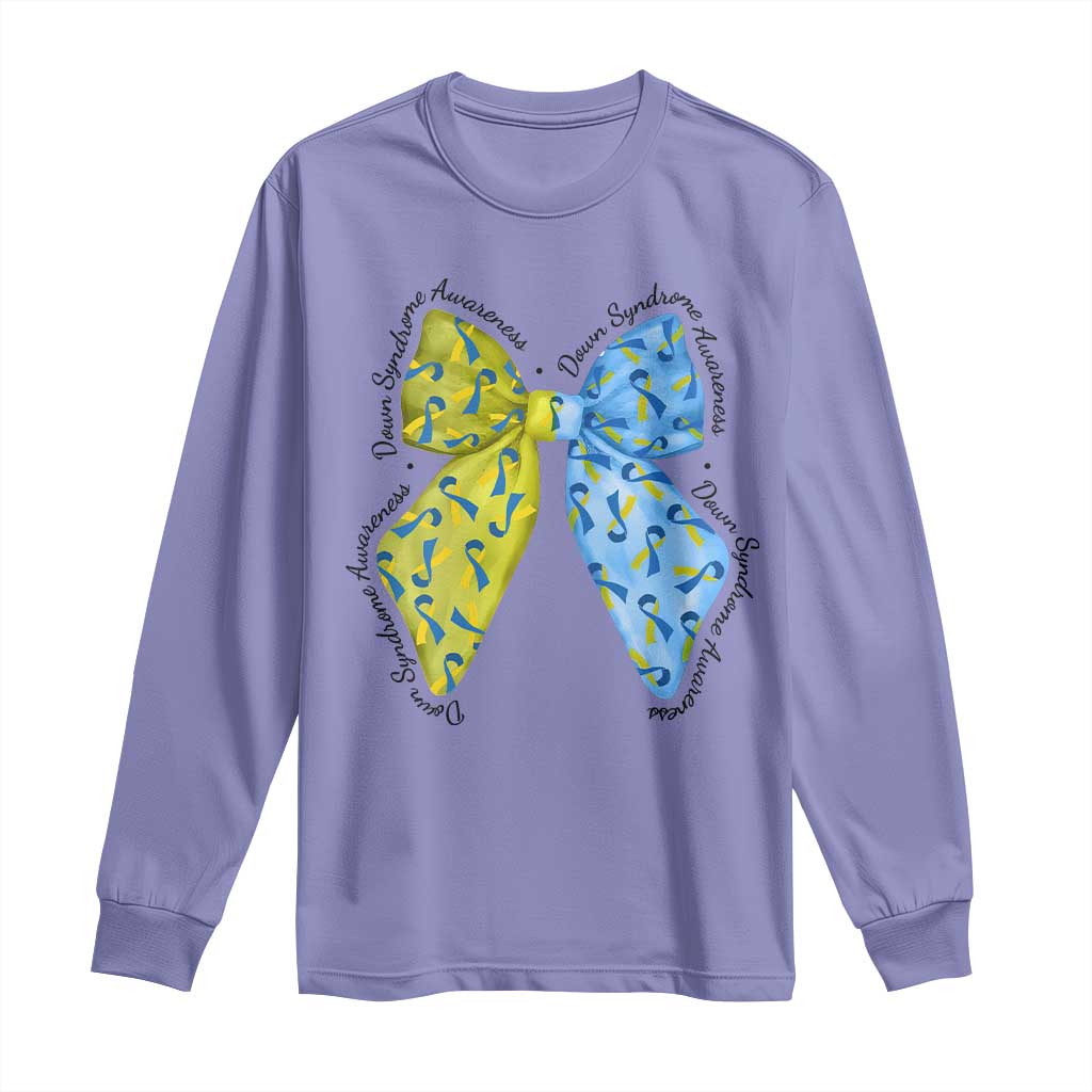 Down Syndrome Awareness Coquette Bow Ribbon Long Sleeve Shirt TS11 Violet Print Your Wear