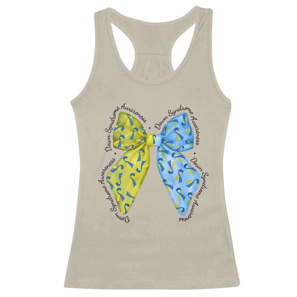 Down Syndrome Awareness Coquette Bow Ribbon Racerback Tank Top TS11 Sand Print Your Wear