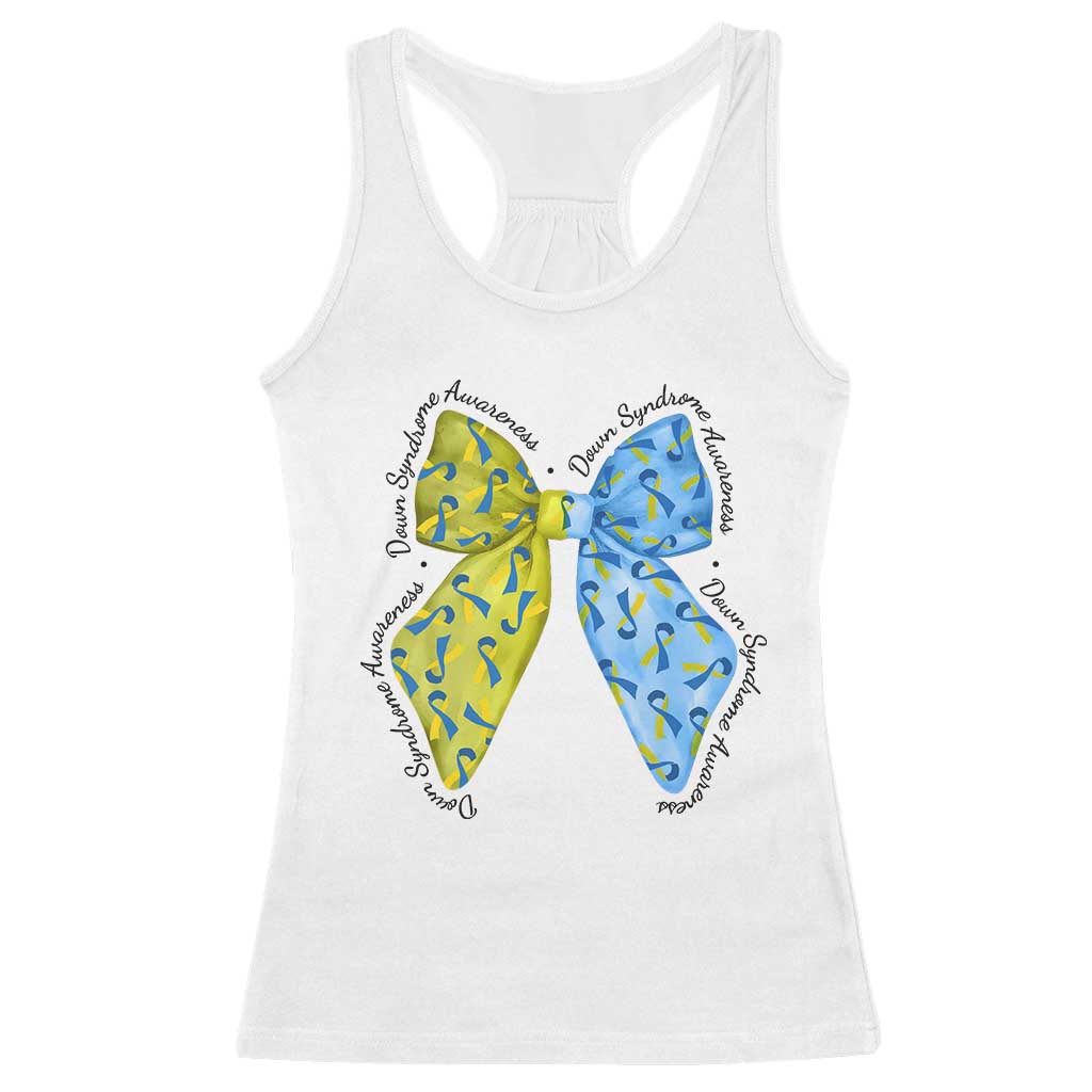 Down Syndrome Awareness Coquette Bow Ribbon Racerback Tank Top TS11 White Print Your Wear