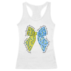 Down Syndrome Awareness Coquette Bow Ribbon Racerback Tank Top TS11 White Print Your Wear